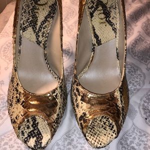 Christian Dior gold/bone snakeskin pumps